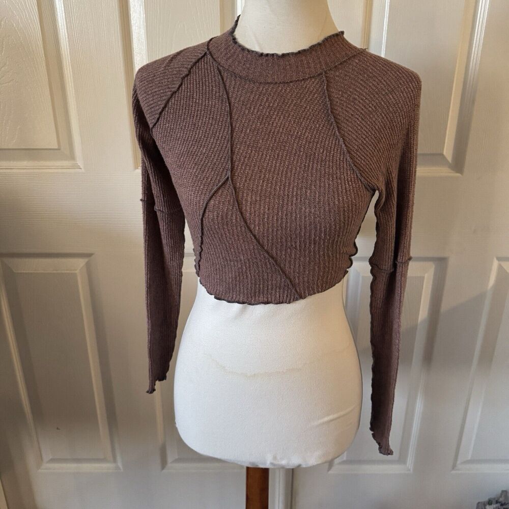 RSQ Jr Womens Cropped Baby Top Sz Small Long Sleeve Boho Y2K Indie Alt Edgy